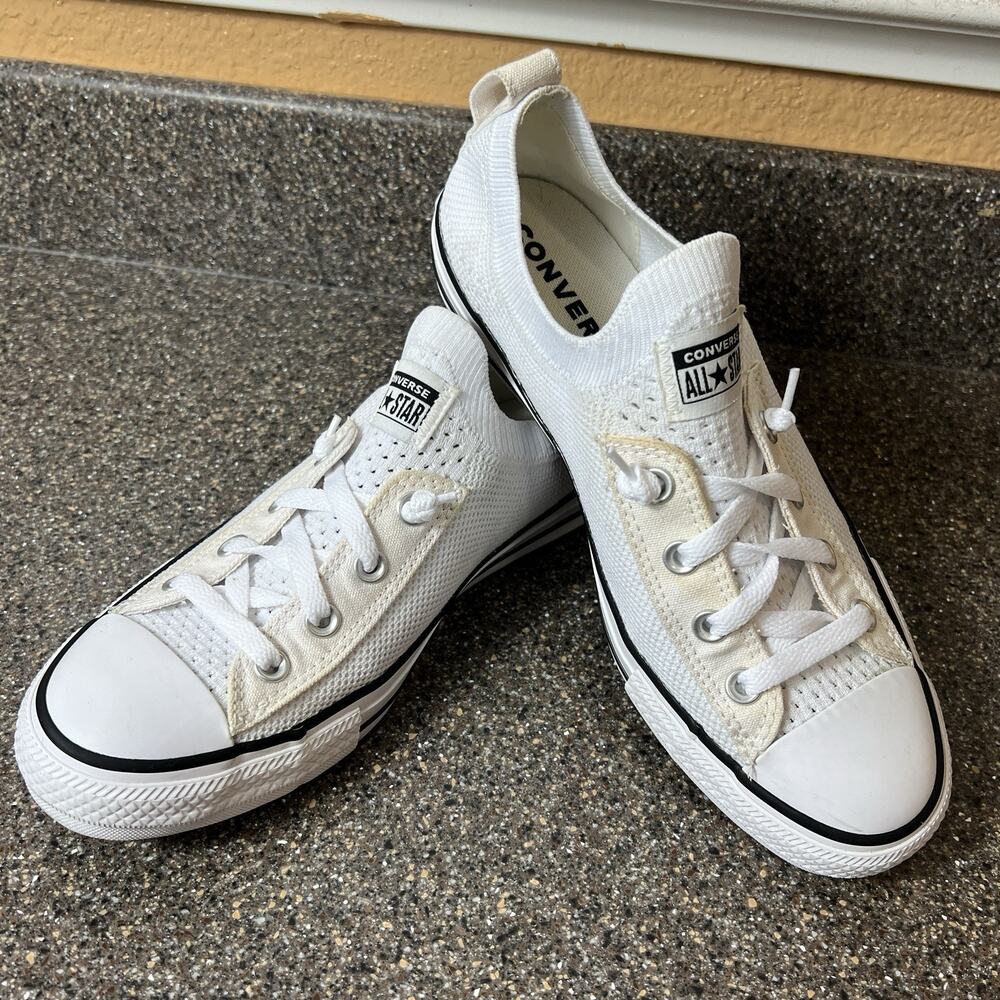 Converse All Star White Knit Canvas Womens Sz 9.5 Sneaker Slip On Low Top Skater - Picture 2 of 11